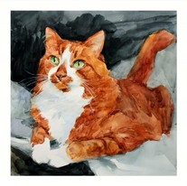 Lia Aminov Indy the red cat, watercolor painting, 2019.jpg